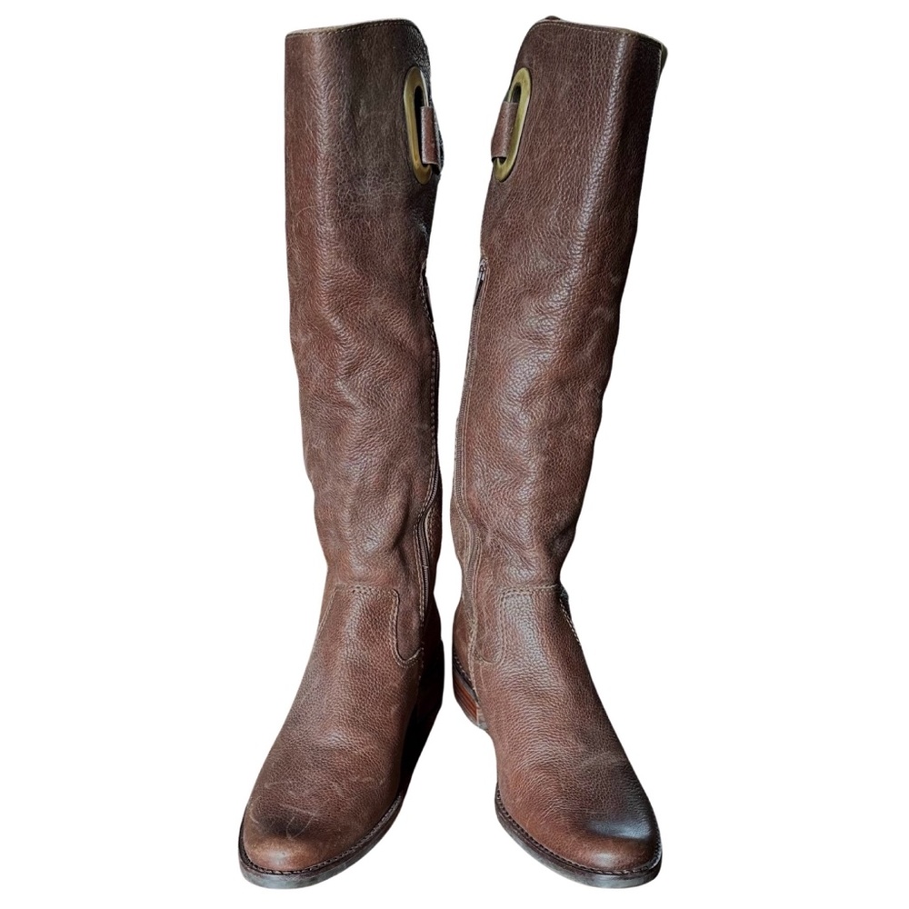 MATISSE women’s soft brown leather boots Sz 6 1/2M buckle embellished